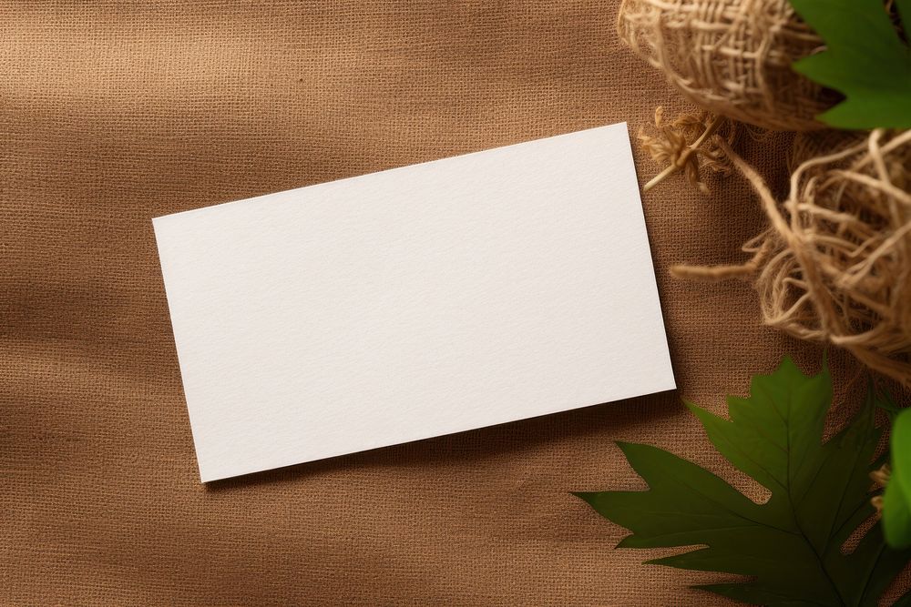 Empty white business card mockup person plant paper.
