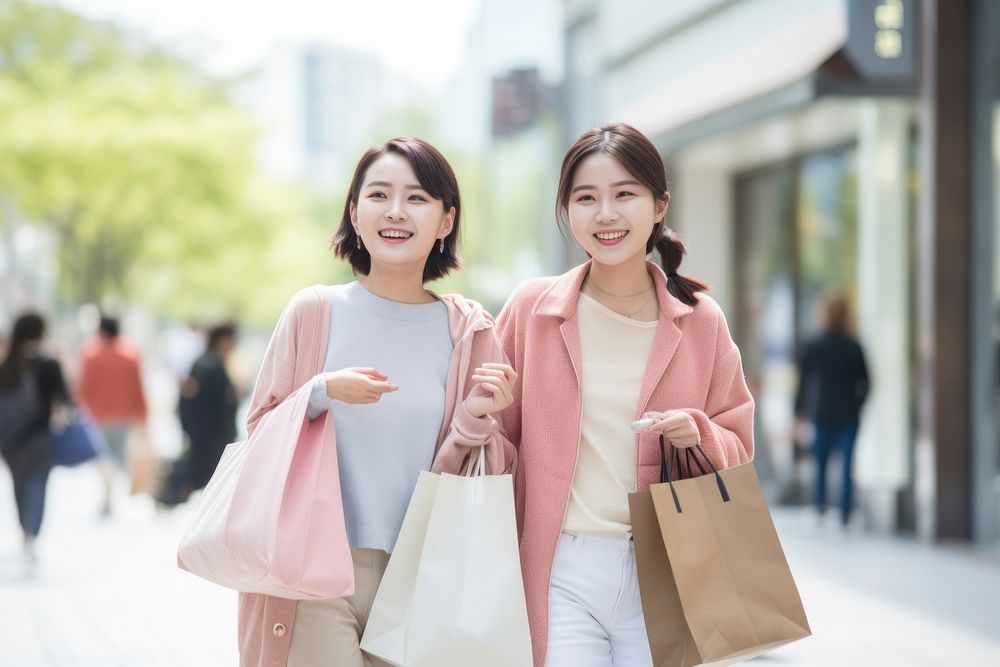Young adult Chinese women shopping together happy accessories accessory.