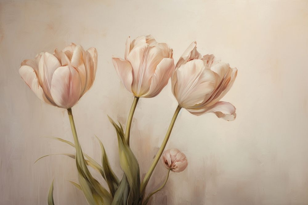 A close up on pale tulips painting blossom flower.