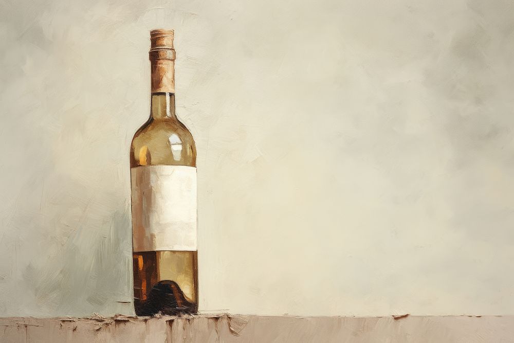 Oil painting of a close up on pale a wine bottle beverage alcohol liquor.
