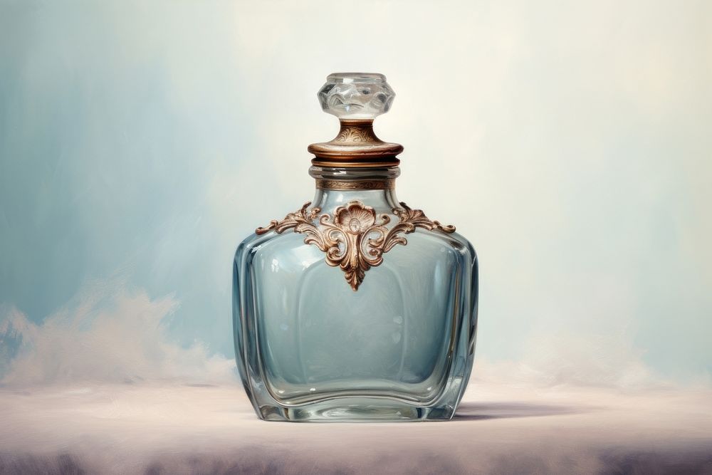 Close up on pale perfume bottle cosmetics glass jar.