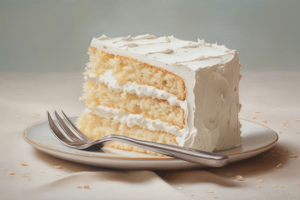 Close up on pale cake cutlery dessert torte.