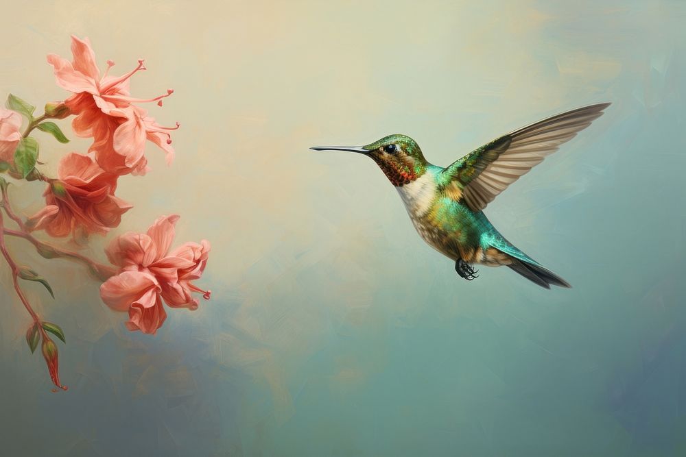Close up on pale perfume hummingbird blossom animal flying.