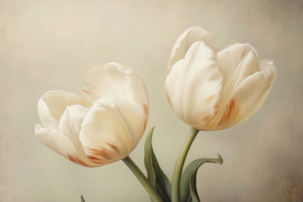 A close up on pale tulips painting blossom flower.