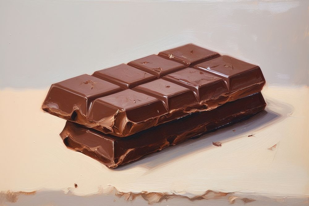 Oil painting of a close up on pale a chocolate bar in packaging dessert jacuzzi person.