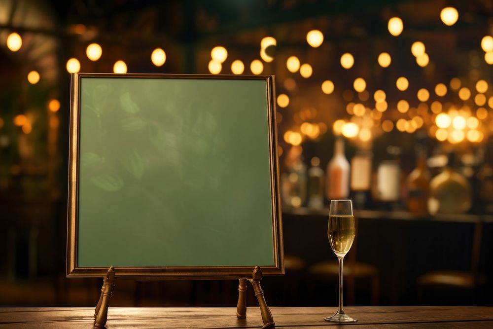 Blank frame mockup blackboard outdoors beverage.