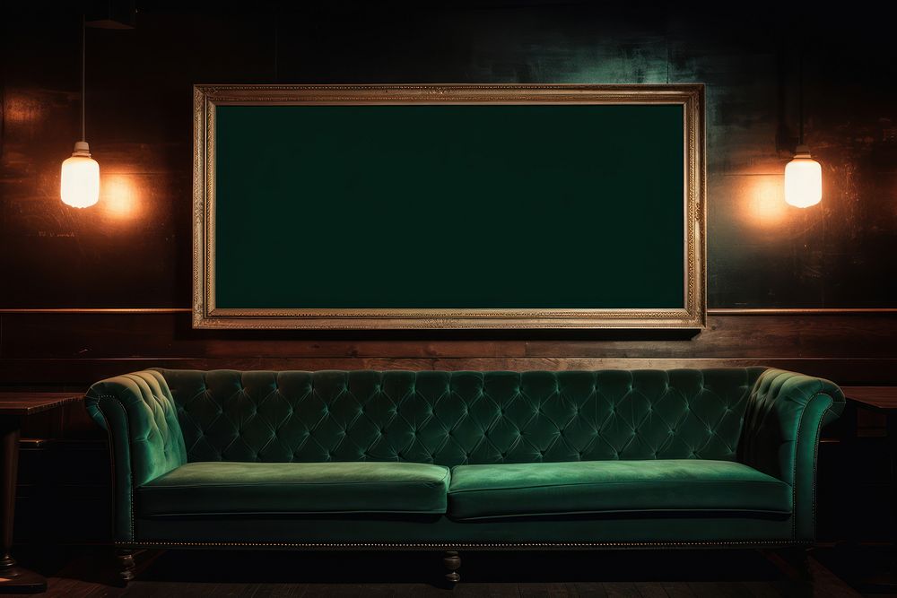 Blank frame mockup couch blackboard furniture.