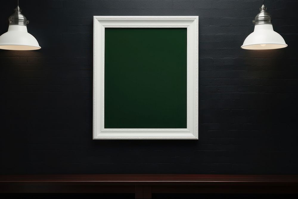 Blank white frame mockup blackboard lamp photo frame.