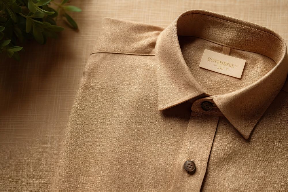 Empty craft brown paper label mockup shirt linen clothing.
