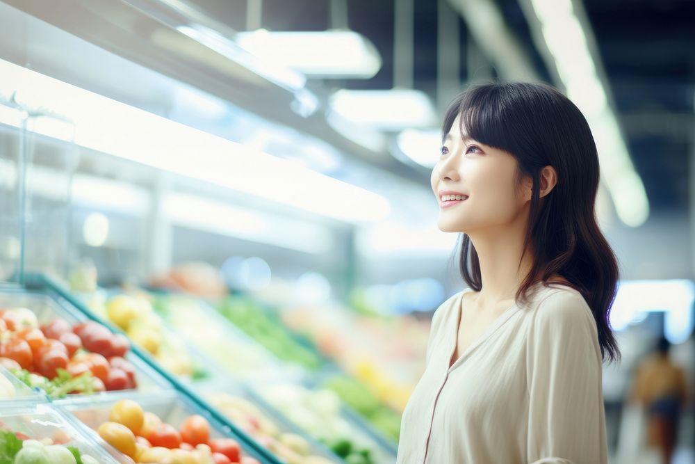 Koren woman is choosing healthy foods in supermarkets person female human.