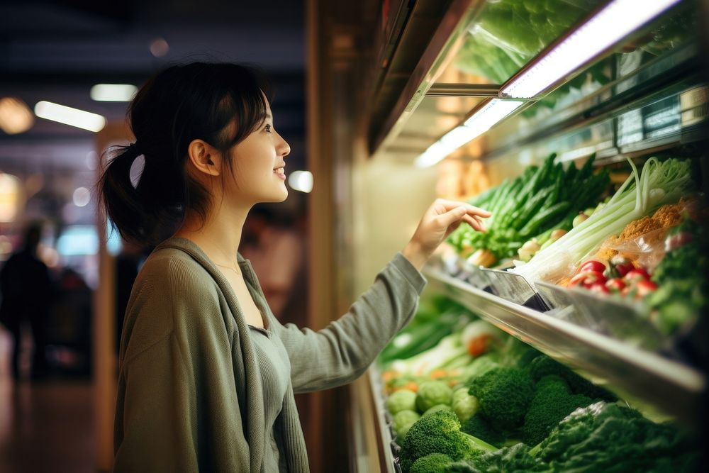 Koren woman is choosing healthy foods in supermarkets female person adult.