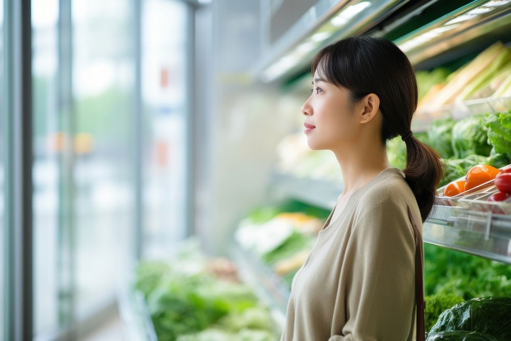 Koren woman is choosing healthy foods in supermarkets female person adult.