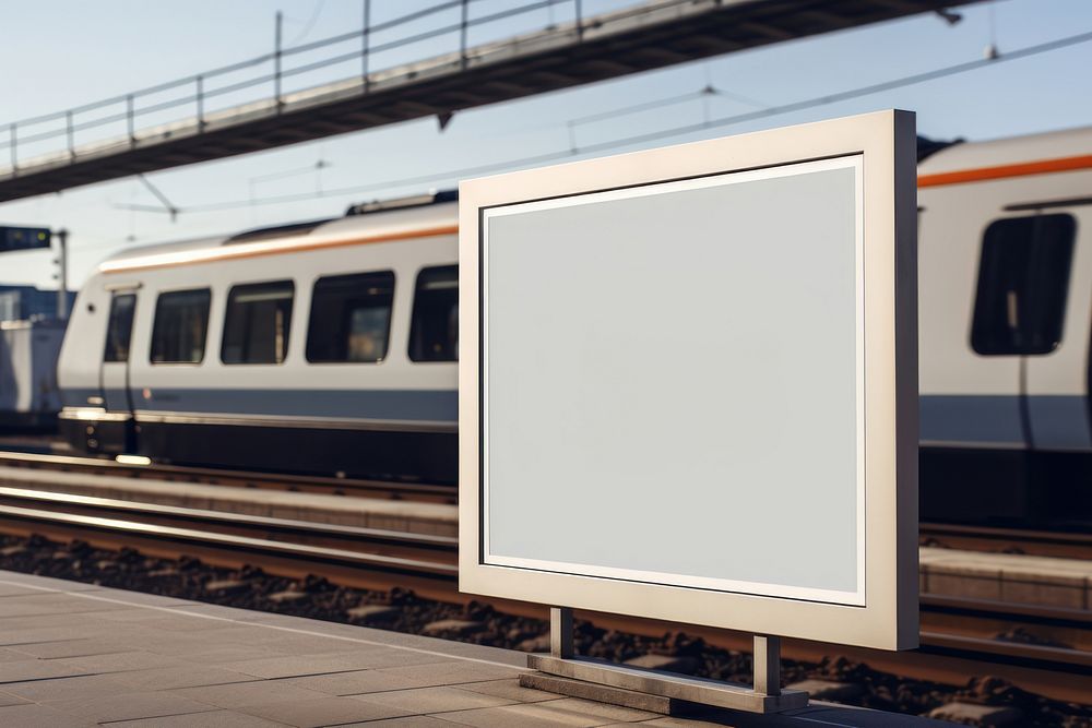Blank poster mockup train transportation electronics.