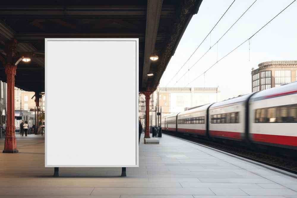 Blank poster mockup train transportation furniture.