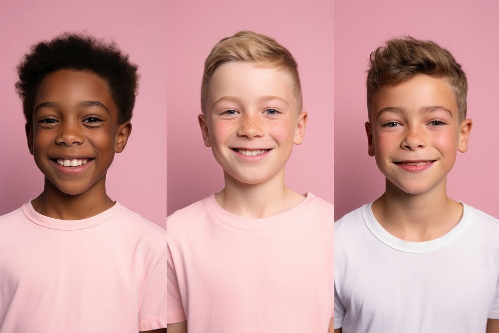 Photo of 4 inclusivity boy portrait smile happy.