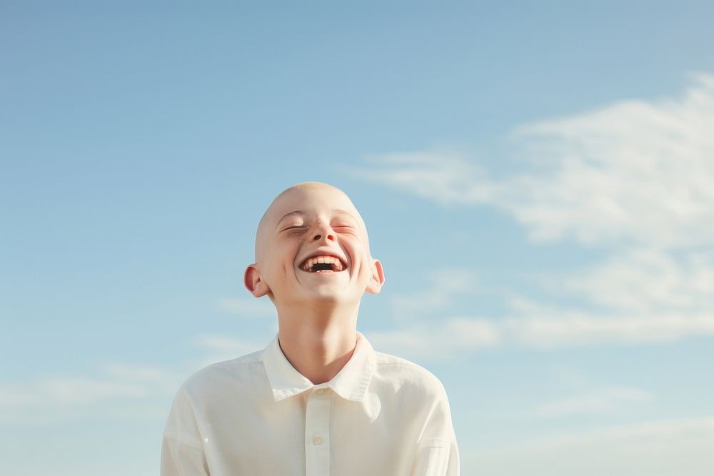 Bald kid laughing person human happy.
