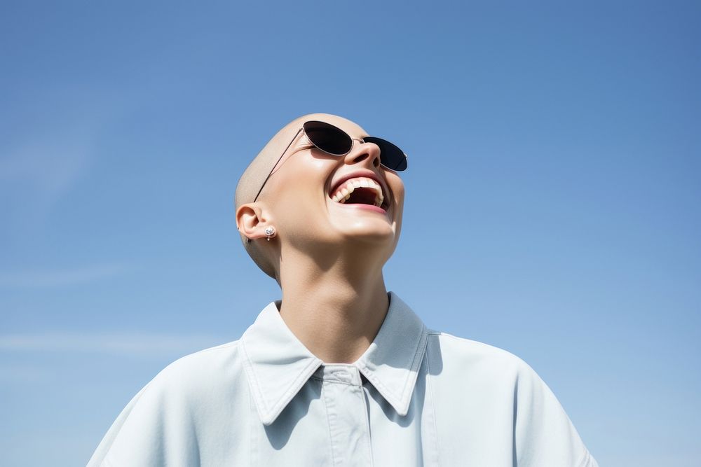 Bald woman laughing person happy human.