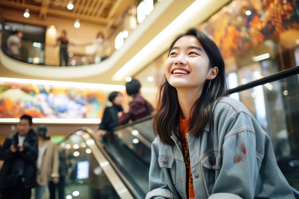 Happy chinese in shopping mall photo photography dimples.