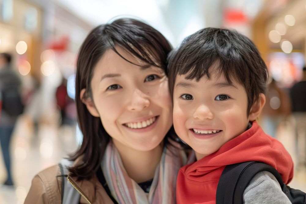 Happy japanese boy and mom photo photography clothing.