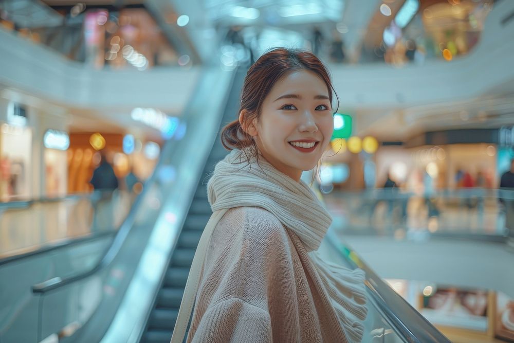 Korean woman happy photo shop.