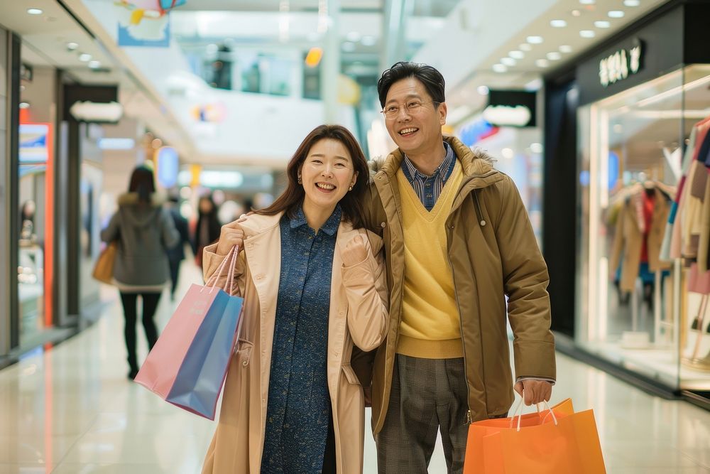 Happy korean couple shopping accessories accessory.