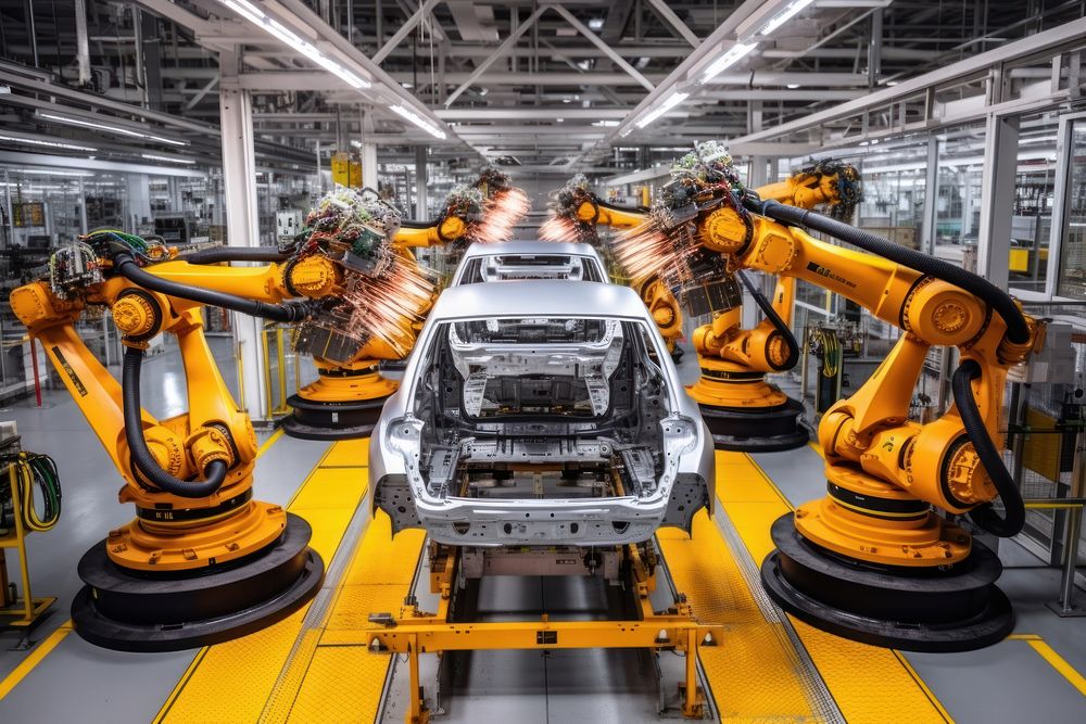 Car production line factory machine robot.