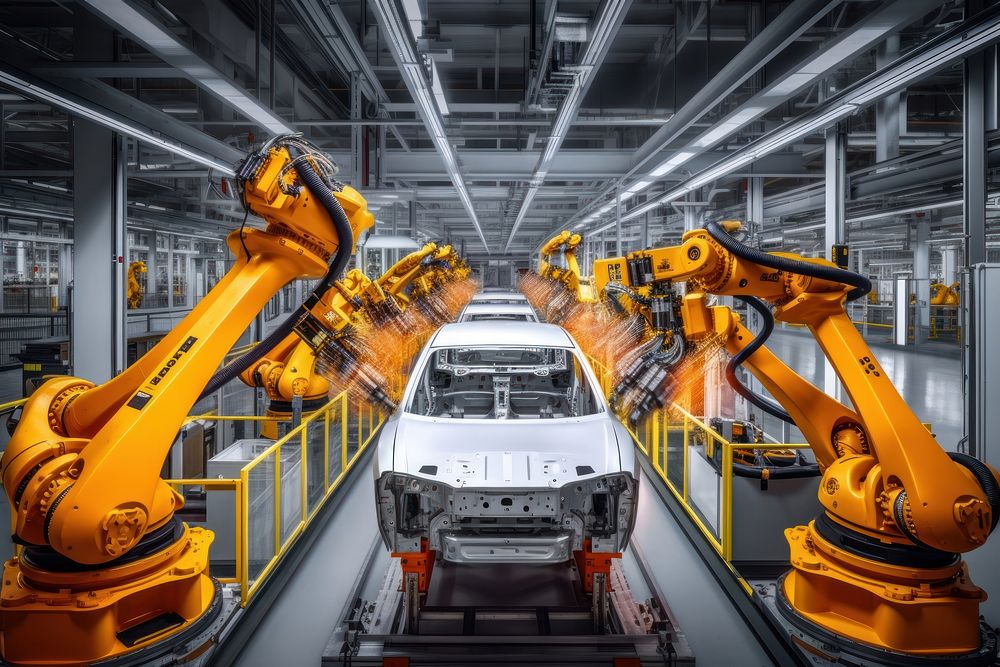 Car production line factory machine robot.