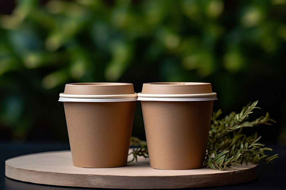Cardboard coffee cup with handles cookware plant food.