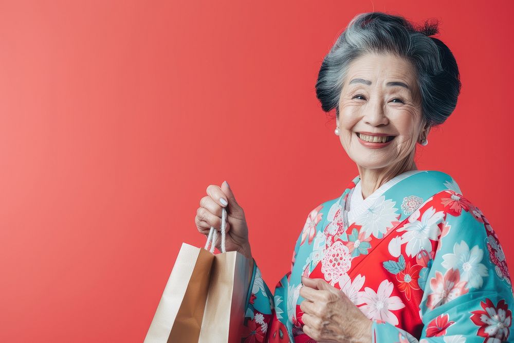 Senior Japanese happy female person.