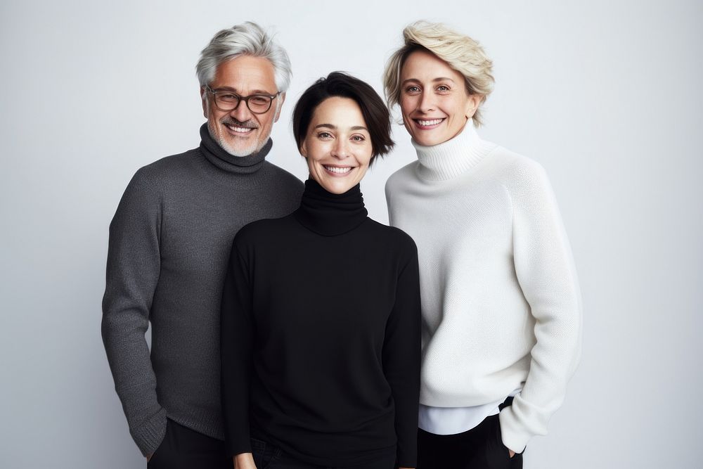 Three diverse people in different ages photo photography clothing.