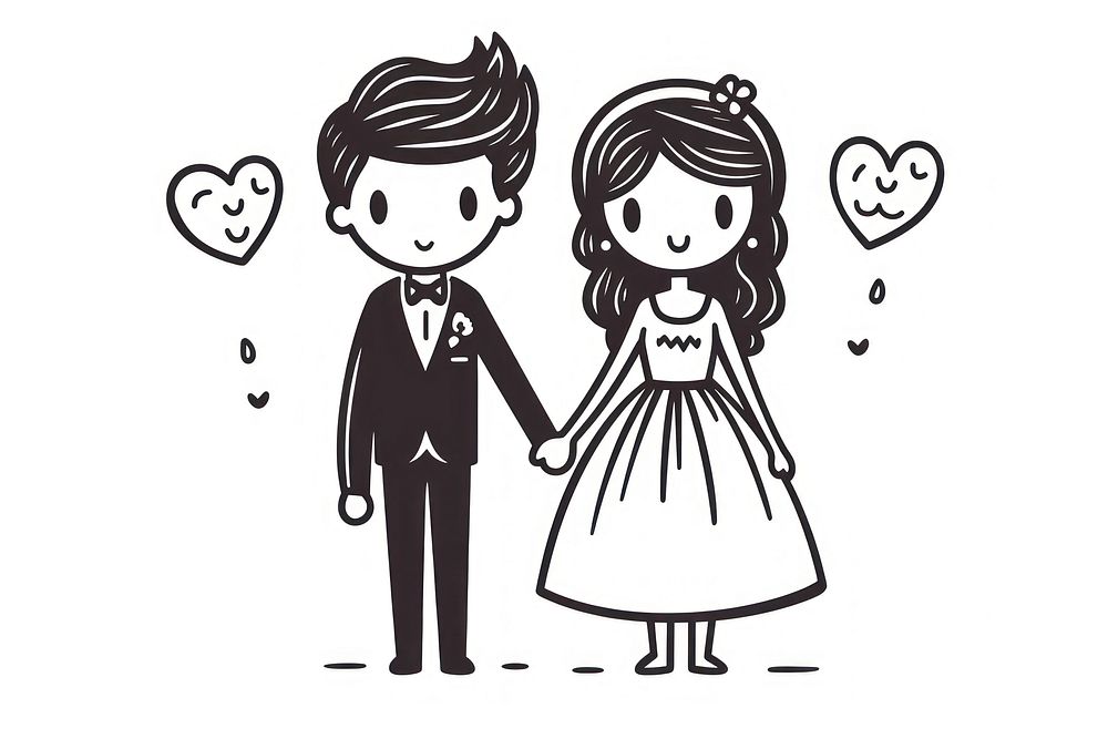 Bride and groom doodle publication illustrated stencil.