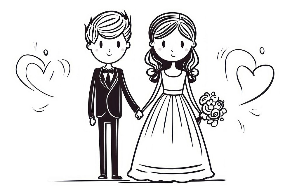 Bride and groom doodle publication illustrated drawing.