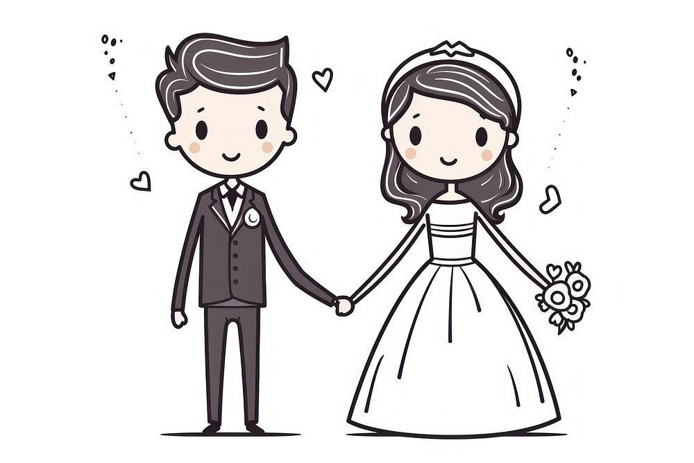 Bride and groom doodle hand publication illustrated.