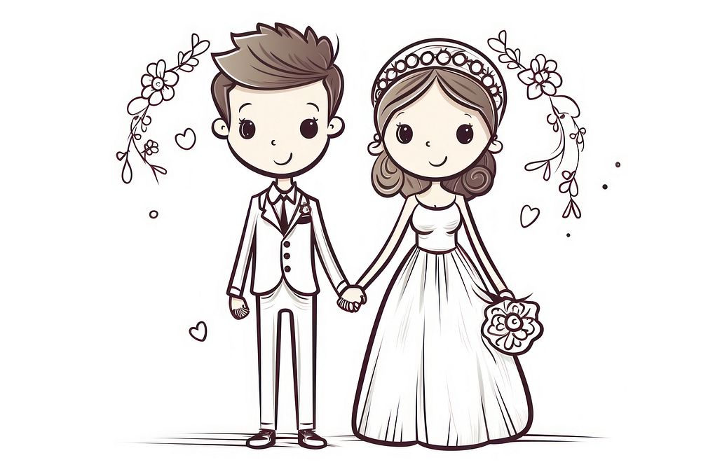 Bride and groom doodle illustrated publication drawing.