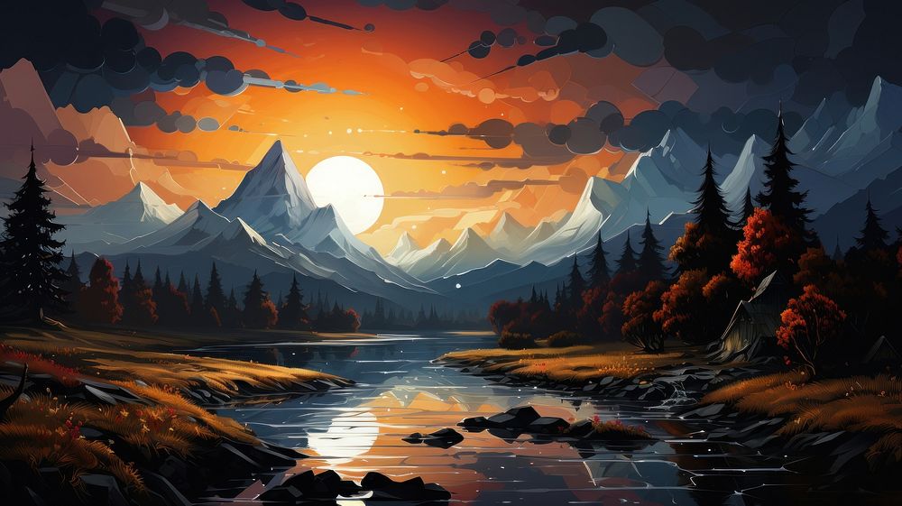 A beautiful landscape panoramic outdoors painting.
