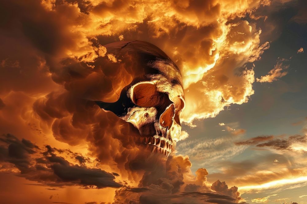 Skull cloud shape on sky outdoors bonfire nature.