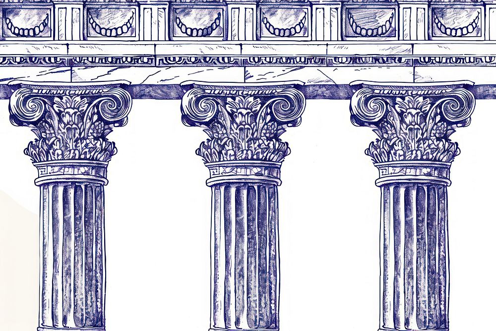 Vintage drawing greek pillars architecture letterbox parthenon.