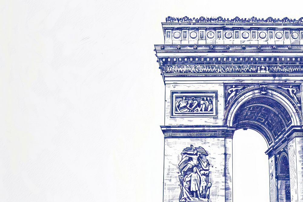 Vintage drawing Arc de triomphe architecture landmark arched.