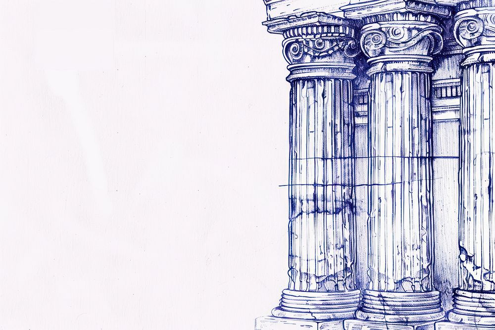 Vintage drawing greek pillars architecture illustrated building.