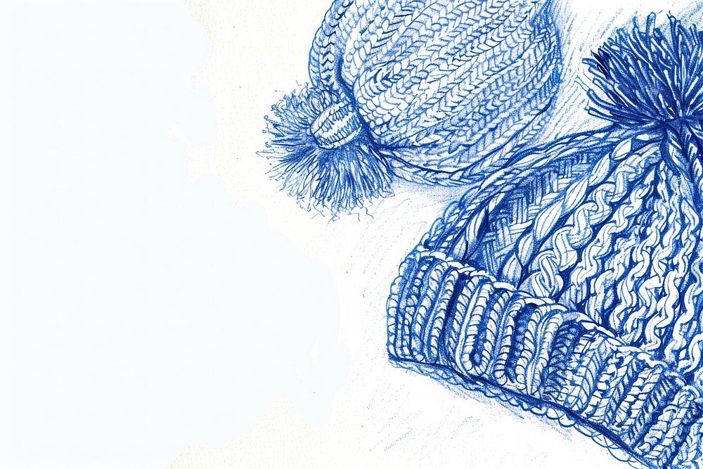 Vintage drawing knitted hats illustrated clothing apparel.