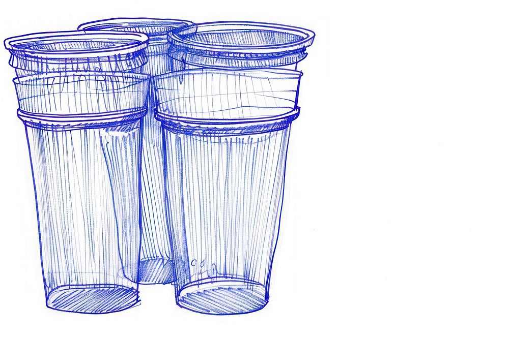 Vintage drawing party plastic cups cylinder bottle shaker.