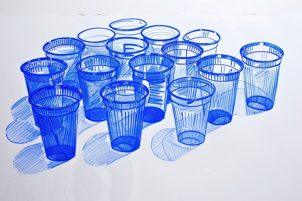 Vintage drawing party plastic cups glass mug.