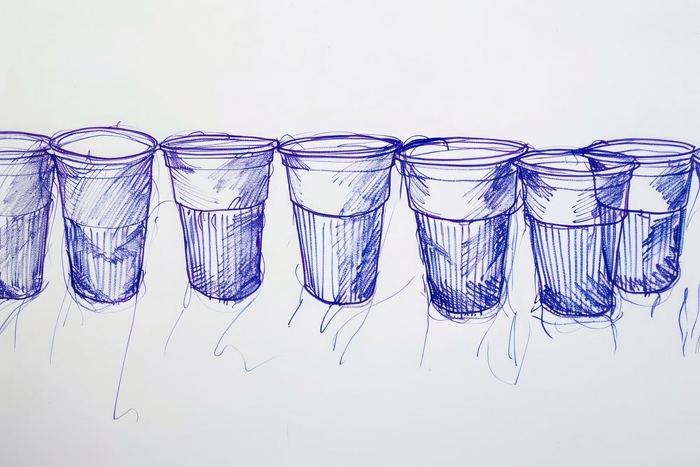 Vintage drawing party plastic cups illustrated sketch glass.