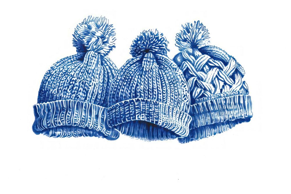Vintage drawing knitted hats clothing apparel bonnet.