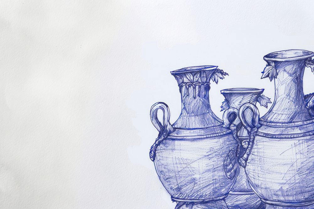 Vintage drawing amphoras illustrated pottery sketch.