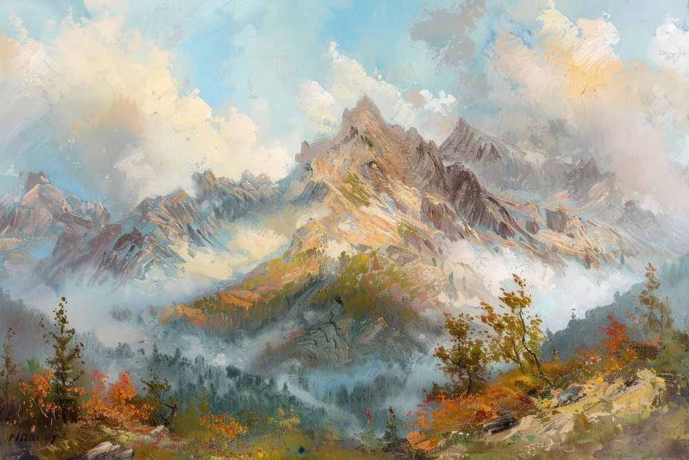 Mysterious mountain painting landscape outdoors.