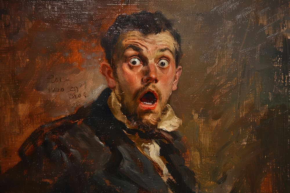 Man with surprised face painting art portrait.