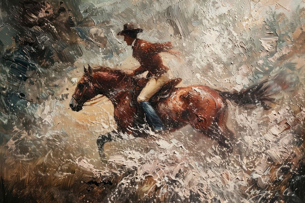 Man riding a horse painting art mammal.