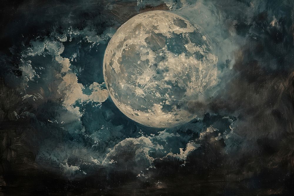 Moon in a dark sky astronomy painting nature.