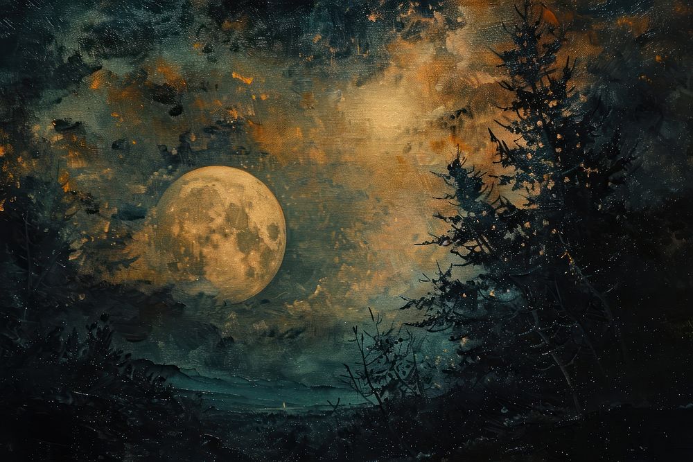 Moon in a dark sky painting astronomy outdoors.